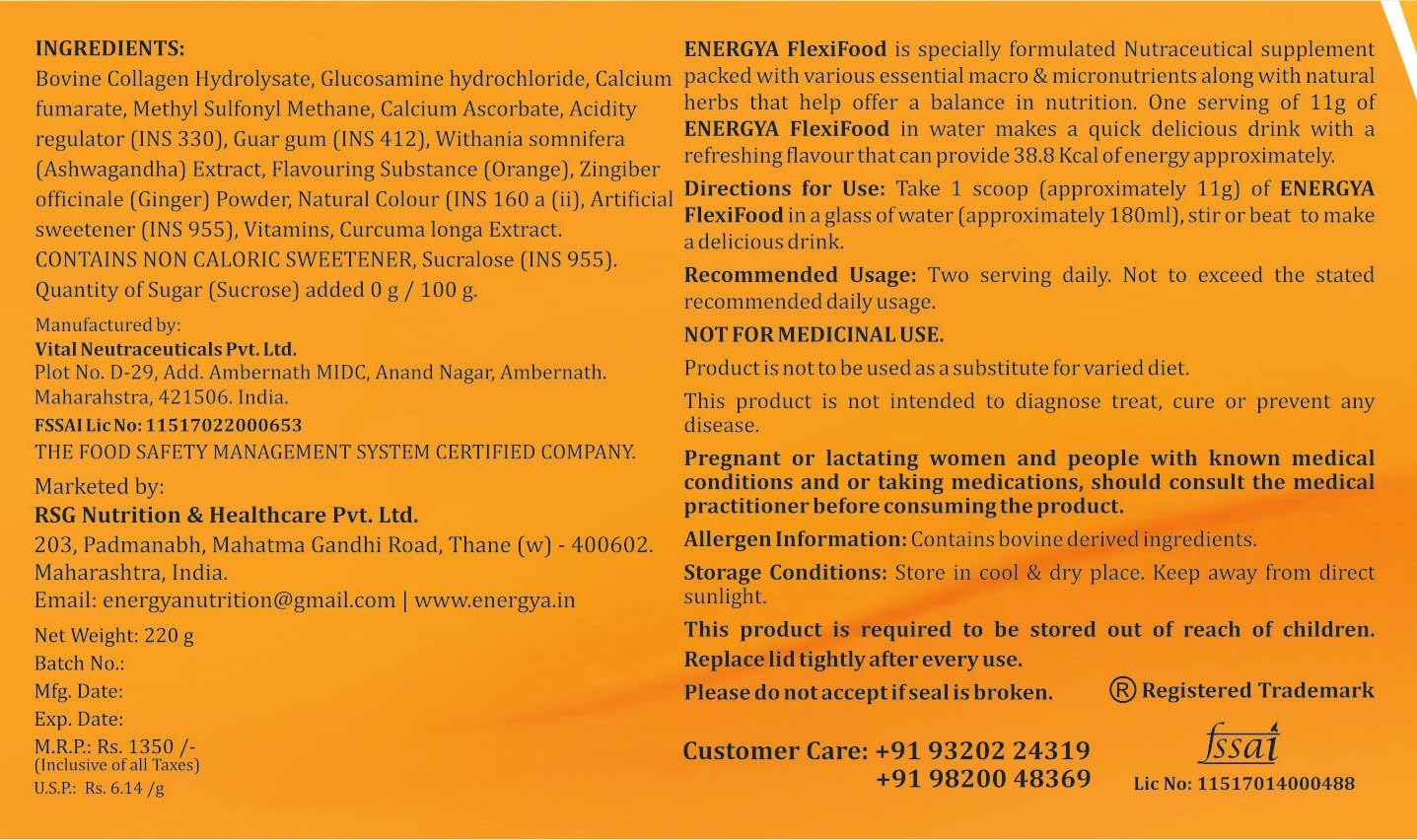 ENERGYA Flexifood (Pack of 3)_Unique Combination of Collagen, Glucosamine, MSM, Ashwagandha, Boswelia, Rose hip, Vitamin C, Calcium for Joint Pain, Antiageing, Skin Health