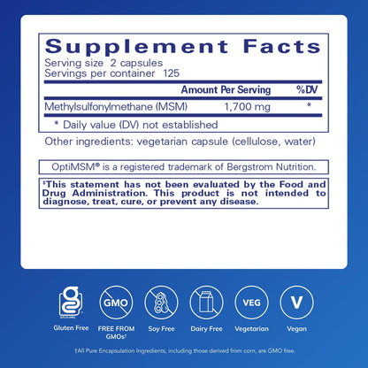 Pure Encapsulations - MSM capsules - Hypoallergenic Supplement Supports Joint, Immune, and Respiratory Health* - 250 Capsules