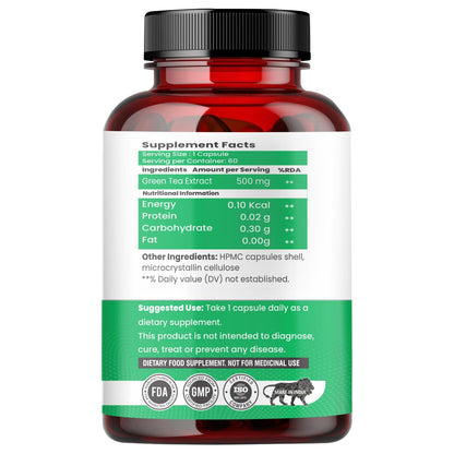 Raskam Green Tea 500 mg Leaf Extract 60 Veg Capsules, Boosts Metabolism, Helps in Fat Loss