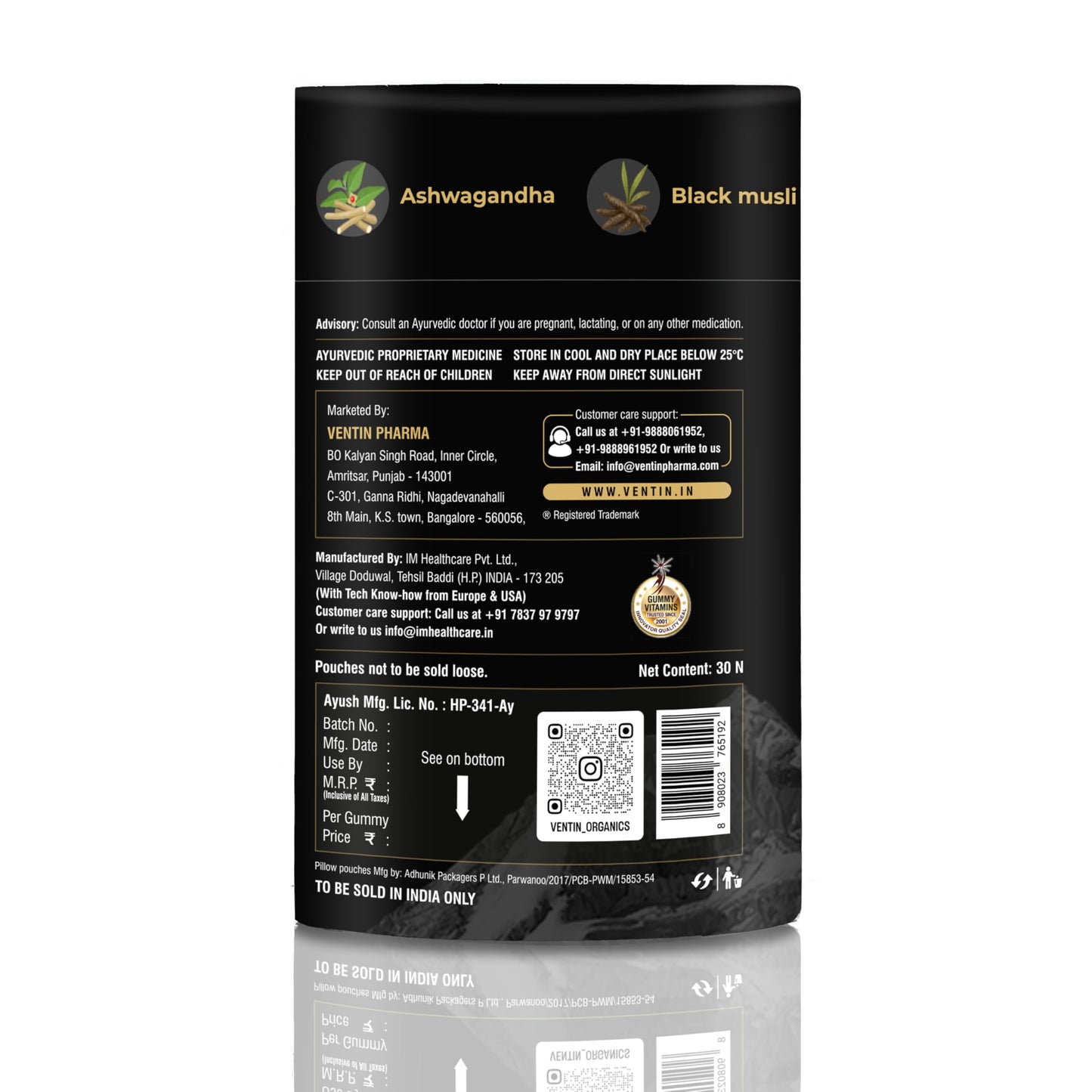 Ventin Organics Pure Himalayan Shilajit/Shilajeet Gummies | Resin Blend | With 75% Fulvic acid, KSM 66 Ashwagandha, Gokhru | Boosts Stamina, Strength & Vitality | No Added Sugar | 30 Gummies