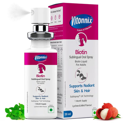 Vitonnix Biotin Sublingual Oral Spray Supplement | Under the Tongue | 9x Better Absorption | Supports Hair Growth, Strong Nails & Glowing Skin | Daily Beauty & Wellness Formula | 20ml