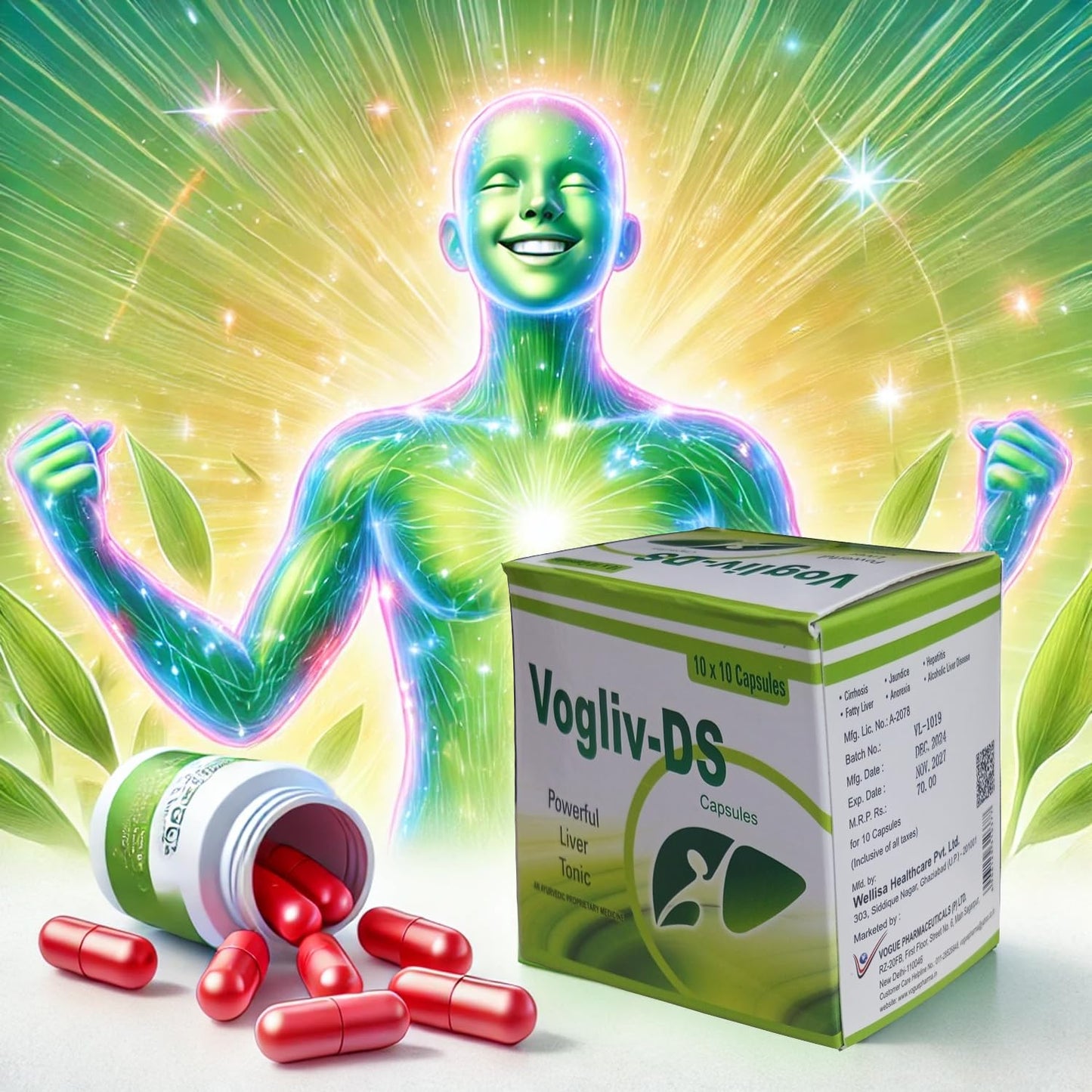 Vogue Wellness VOGLIV-DS Ayurvedic Liver Tonic Capsules – Herbal Liver Detox & Regeneration Supplement | Supports Digestion & Fatty Liver Health | 10 X 10 Capsules