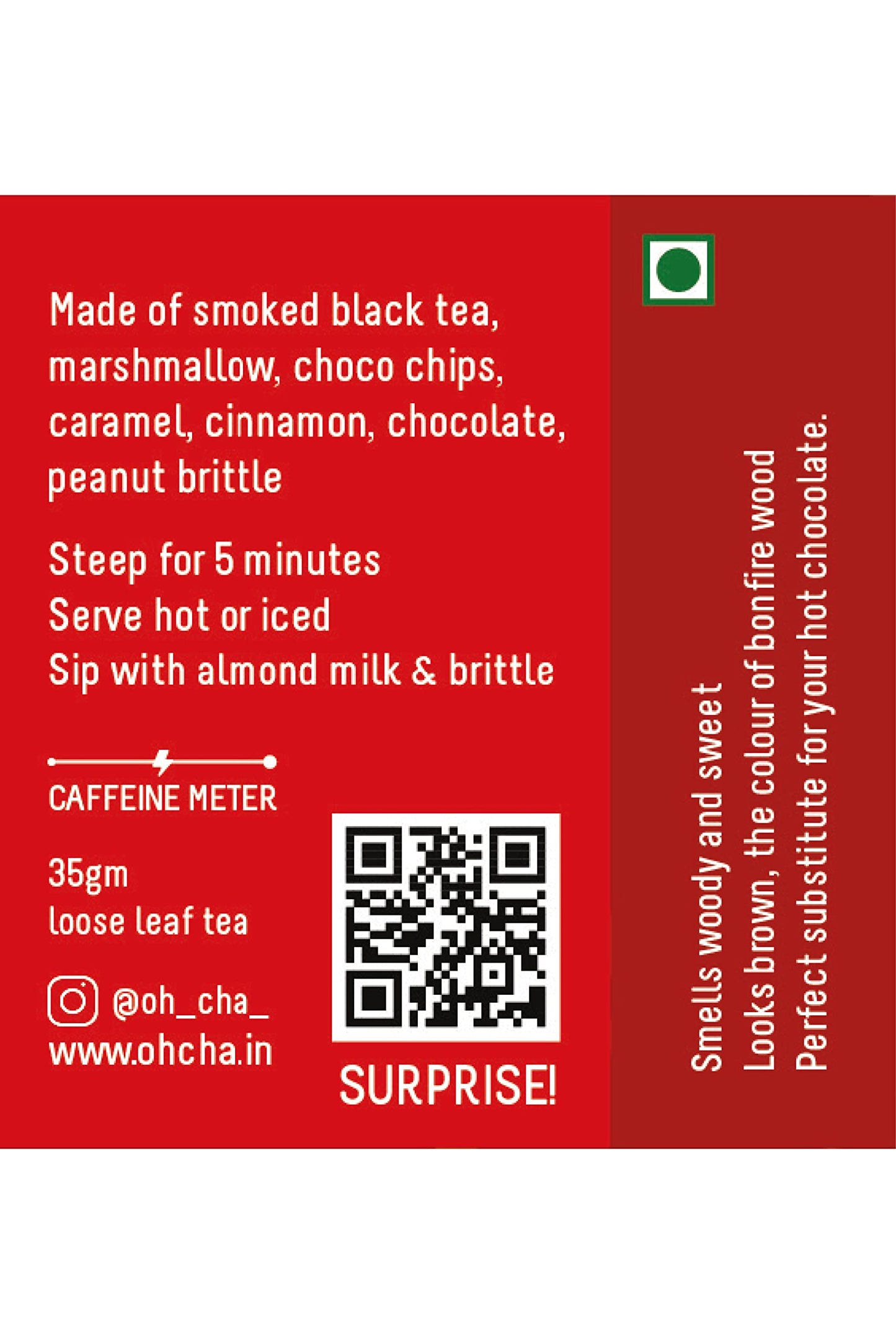 OH CHA - Assam Tea, Toasty Christmas Campfire Blend | with Marshmallow, Choco Chips, Caramel, Cinnamon, Chocolate and Peanut Brittle | Smoked Black Dessert Tea | Zero Calories | Christmas Tea