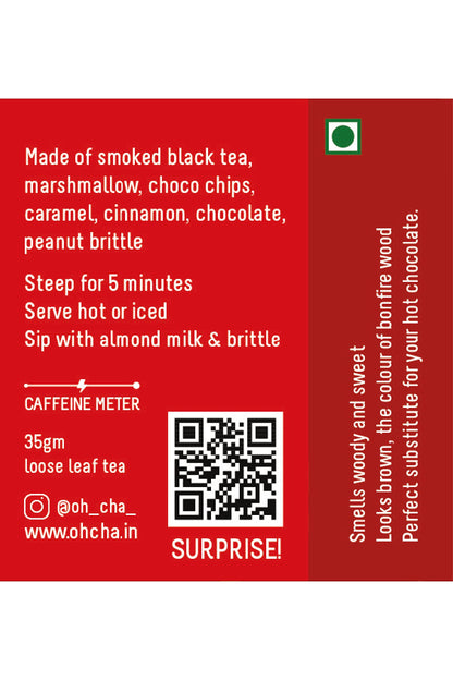 OH CHA - Assam Tea, Toasty Christmas Campfire Blend | with Marshmallow, Choco Chips, Caramel, Cinnamon, Chocolate and Peanut Brittle | Smoked Black Dessert Tea | Zero Calories | Christmas Tea