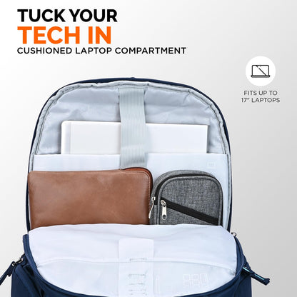 Skybags Propack Max 17 Inch Compatible Anti‑Theft Laptop Backpack 35L | 3 Compartments with USB Charging Port & Rain Cover | Air Mesh Back Panel | Office & Travel Backpack for Men & Women (Blue)