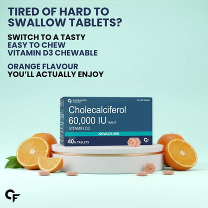 Carbamide Forte Vitamin D3 60000IU Tablets | Vitamin D3 60k Supplement | Vitamin D Supplements | Cholecalciferol 60000 iu Supplement for men & women | Orange Flavour - 40 Tablets