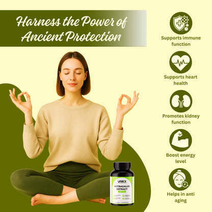 VREEX Astragalus Root Extract 500mg Capsules | Herbal Immune Support & Energy Supplement | Natural Antioxidant for Vitality & Wellness – 60 Capsules (Pack of 2)