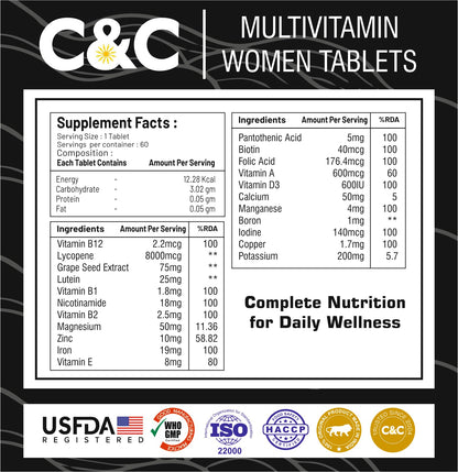 Women’s Multivitamin Tablets– Daily Energy & Immunity Support with Vitamins A, B, C, D, E & Biotin, No Added Sugar, Mixed Berry Flavor, Vegetarian Wellness Supplement (Pack of 1, Medium)