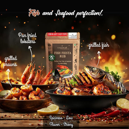 Laajawab India's First All-In-One Natural Fish & Prawn Masala Marinade For Delicious & Superfast Cooking|Robust Blend Of Parsley,Yellow Mustard,Lemon & Black Pepper,130 Gram