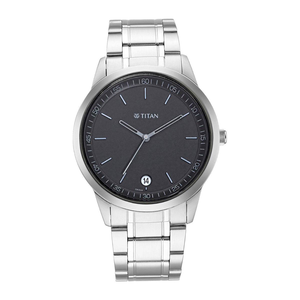 Titan Minimalist Quartz Analog With Date Anthracite Dial Silver Metal Strap Watch for Men - NP1806SM02
