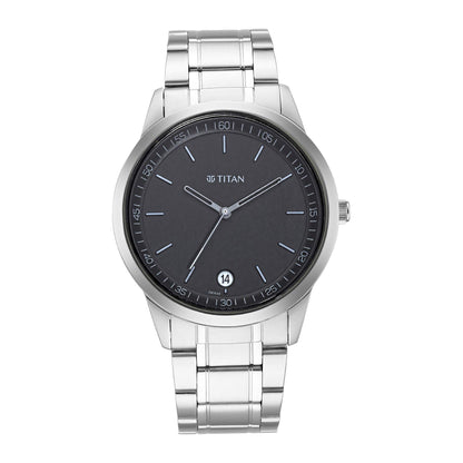 Titan Minimalist Quartz Analog With Date Anthracite Dial Silver Metal Strap Watch for Men - NP1806SM02