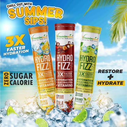 Vitaminnica Hydro Fizz Effervescent Tablets | Sugar-Free & Refreshing- 20 Effervescent Tablets– Advanced Hydration Drink & Electrolyte Booster | Orange Flavour- Pack of 2