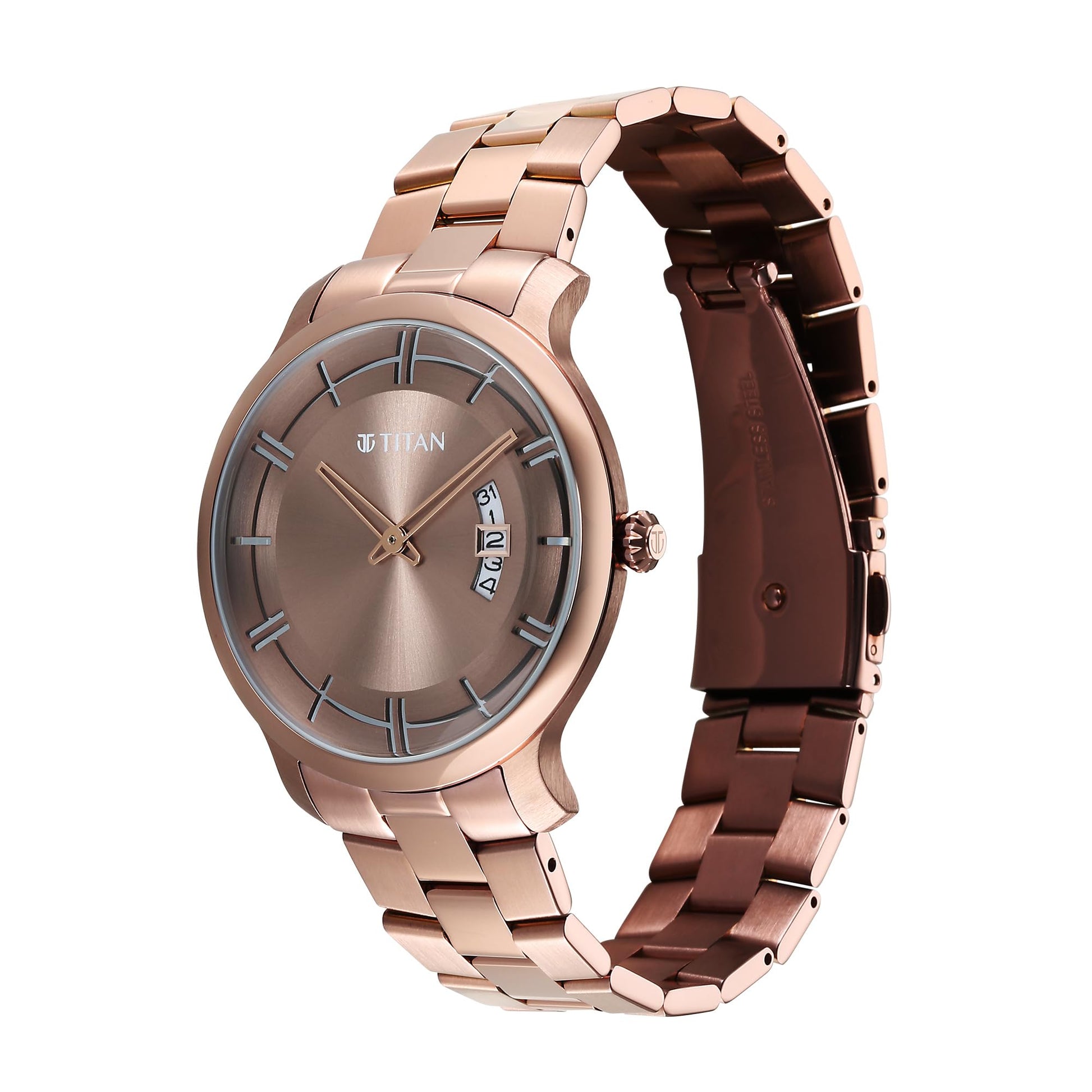 Titan Clasique Slim Quartz Analog with Date Coffee Brown Dial Stainless- image 4