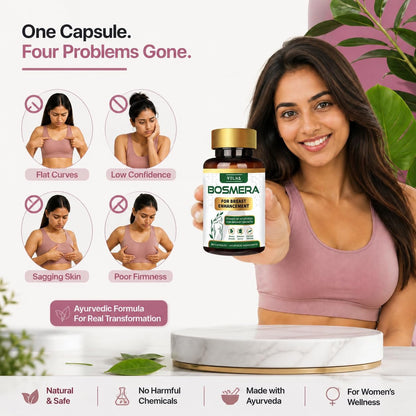 VELNA Bosmera Ayurvedic Women Wellness Capsules for Breast Growth with Shatavari & Fenugreek | Herbal Supplement for Natural Curves, Firmness & Confidence | 30 Capsules