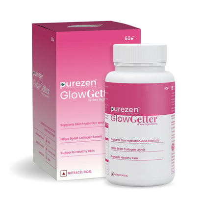 Purezen GlowGetter | Skin Radiance & Glow Supplement with Collagen, Hyaluronic Acid, Aloe Vera, Glutathione & Biotin | Hydrate • Brighten • Firm Skin | 60 Capsules