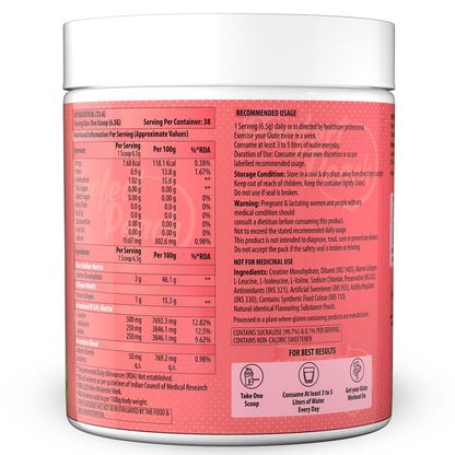 NATURYZ Perfect Peach 4-in-1 GLUTE BUILDER | Micronized Creatine Monohydrate for Women | Booty Gain Collagen | Vegan BCAA 2:1:1 | Electrolytes | Increase Lean Muscle Mass Gain – 250g (Peach Flavour)