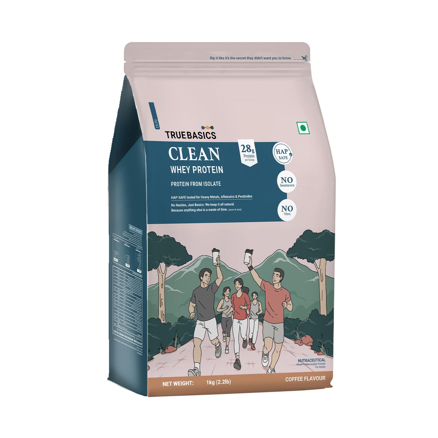 TrueBasics Clean Whey 100% Protein Isolate Powder (Coffee, 1kg) | 28g Protein per Scoop | Trustified Gold Certified