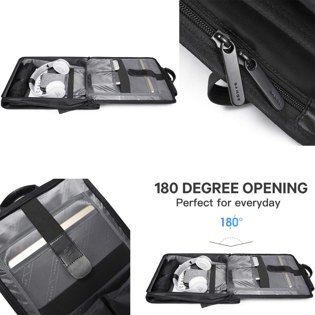 BANGE Water Resistant Polyester Unisex Business Travel Laptop Backpack- image 5