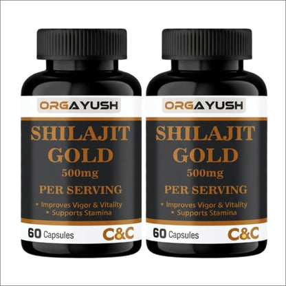 ORGAYUSH Shilajit Gold Capsules – Nano Formulated Himalayan Shilajit Supplement for Energy, Stamina, Vitality & Immunity Support with Fulvic Acid & Minerals (Pack of 1)