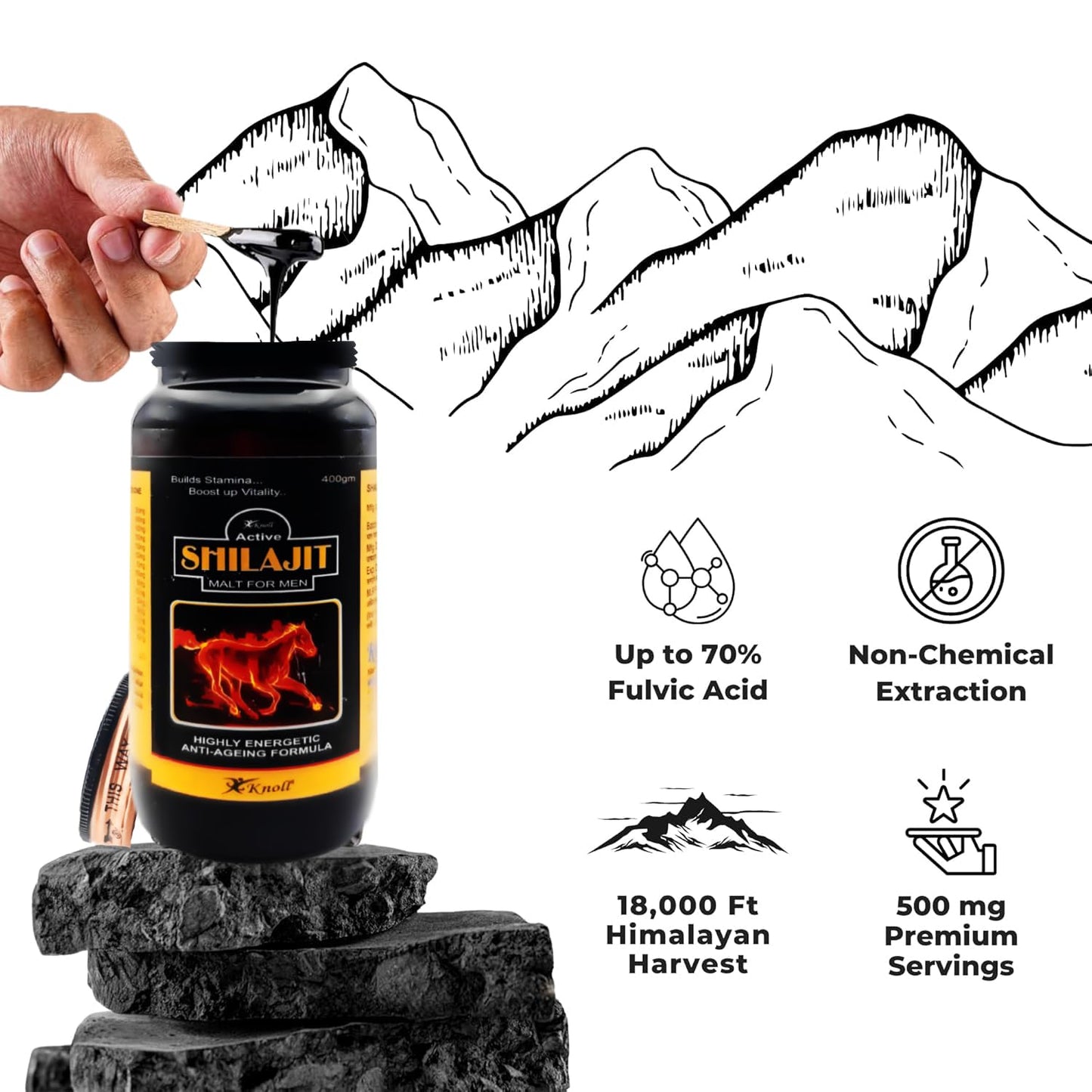 Knoll Healthcare Shilajit/Shilajeet Energy Made with 100% Pure with Ashwagandha for All Day Energy & Stamina for Men Highly Energetic Booster Daily tracker 400g Shilajit Malt Bottle Pack Of 1