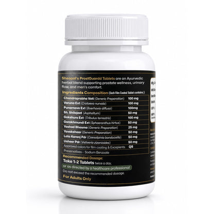 Sheopals Prostguardd Support Tablets for Men | Ayurvedic Urinary Wellness Supplement with Shilajit, Punarnava, Gokshura & Varuna | Men’s Health Support | 60 Tabs