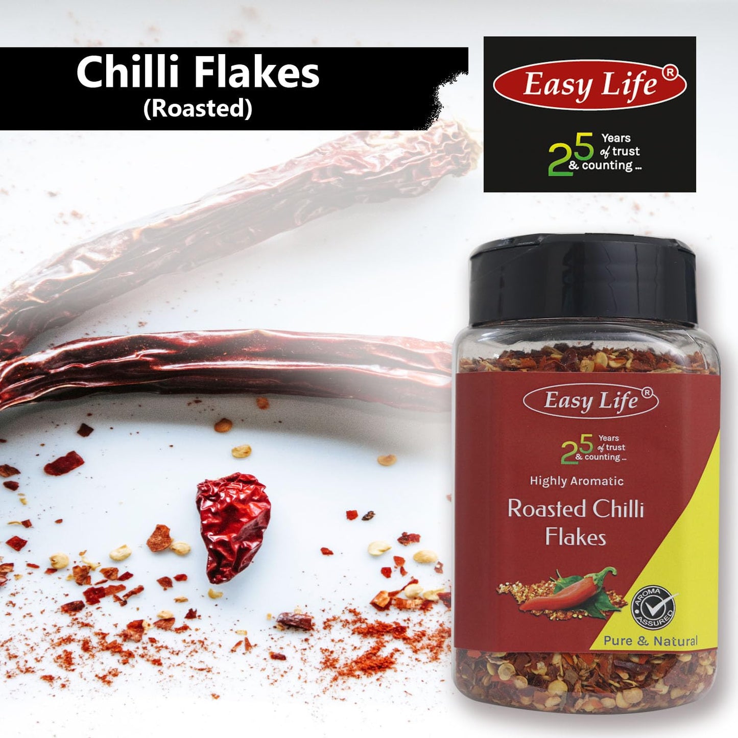 Easy Life Roasted Chilli Flakes 200gm [Ideal Sprinkler Pack for Pizza Chef's Pantry and Every kitchen's Shelf]