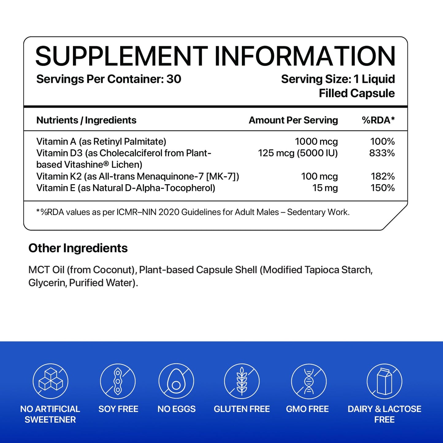 Decode Age DAKE 5000 IU | Vitamin D3 K2 Supplement with Vitamins E & A in MCT Oil for Bone, Immune, Heart and Vision Support | Vegan Capsules | 1 Month Supply