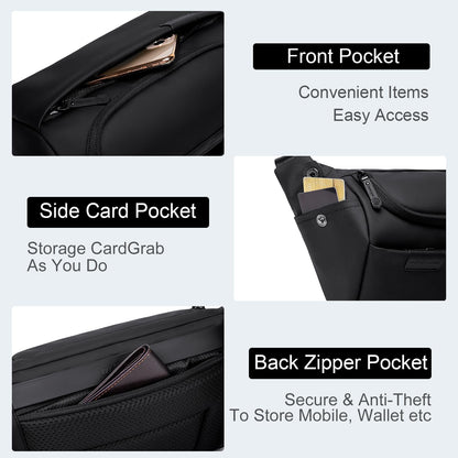 Arctic Hunter Sling Bag for Men Small 4L Side Bag for upto 8" iPad Padded Multi-pocket Chest Bag Lightweight Crossbody Pack Lightweight Water-resistant messenger Bag for Casual Office, Black
