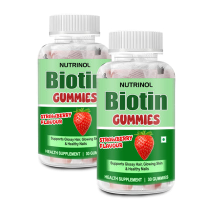 Knoll Healthcare Nutrinol Biotin Hair Gummies (60N) | No Added Sugar | With Biotin, DHT Blockers, Vitamin A, C, E, Fibre & Zinc | For Stronger and Healthier Hair | 100% Veg & Gut Friendly | Strawberry Flavour