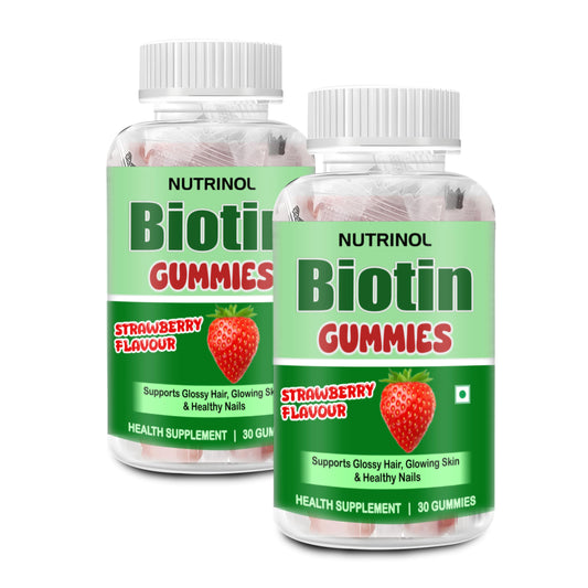 Knoll Healthcare Nutrinol Biotin Hair Gummies (60N) | No Added Sugar | With Biotin, DHT Blockers, Vitamin A, C, E, Fibre & Zinc | For Stronger and Healthier Hair | 100% Veg & Gut Friendly | Strawberry Flavour