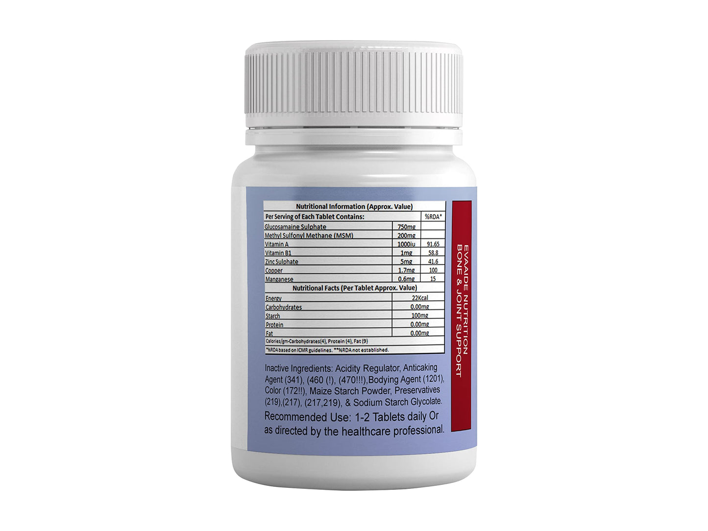 EVAAIDE Joint Support Supplement, with Glucosamine, MSM, Vitamin & Minerals, For Joint Strength, Mobility, and Flexibility, 60 Tablets