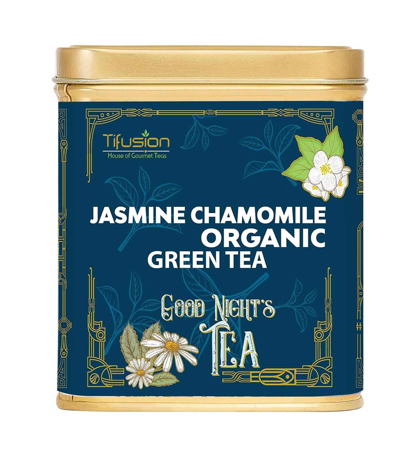 Tifusion Jasmine chamomile Organic Green Tea With 100% Natural & Pure Ingredients For calm Mind | Aids Sleep | Best As A Hot Drink Or Iced Cooler Tea Bags | 100 Gms 50 Serving Cups