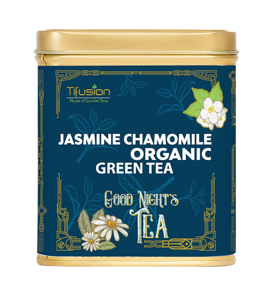 Tifusion Jasmine chamomile Organic Green Tea With 100% Natural & Pure Ingredients For calm Mind | Aids Sleep | Best As A Hot Drink Or Iced Cooler Tea Bags | 100 Gms 50 Serving Cups