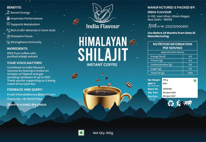 India Flavour Shilajit Instant Black Coffee – 30% Shilajit in 100g | Aromatic Hot & Cold Coffee, Good for Beginners, Energy & Stress Relief | 100g (Pack of 1)