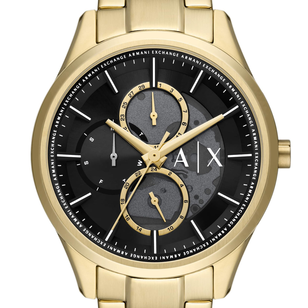 Armani Exchange Stainless Steel Analog Black Dial Men Watch-Ax1875, Gold Band