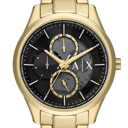 Armani Exchange Stainless Steel Analog Black Dial Men Watch-Ax1875, Gold Band