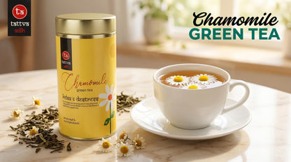 Tattva Adih Chamomile Green Tea | Stress Relief & Good Sleep I Whole Leaf Green Tea & Pure Flower Buds of Chamomile|Loose Leaves (100 grams (Airtight Container))