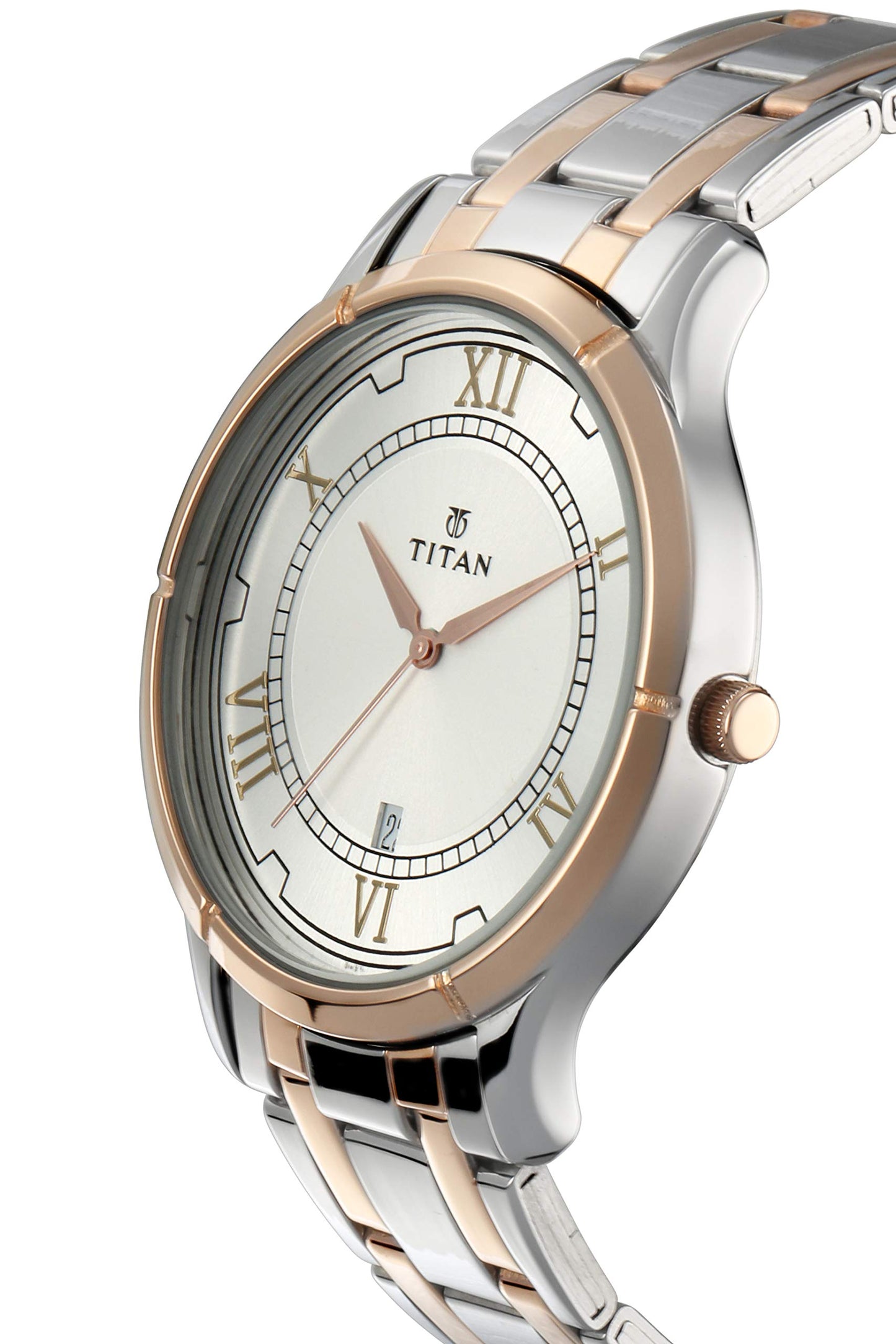 Titan Bandhan Quartz Analog with Date White Dial Two Toned Silver and Rose Gold Stainless Steel Strap Watch For Couple - NT17752481KM01