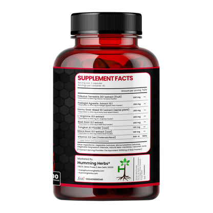 Humming Herbs Alpha Testosterone Supplement | Powerful Combination of Tongkat Ali, Fadogia, Beet Root and Arginine| 90 Caps | 8in1 | 16100mg equvivalent
