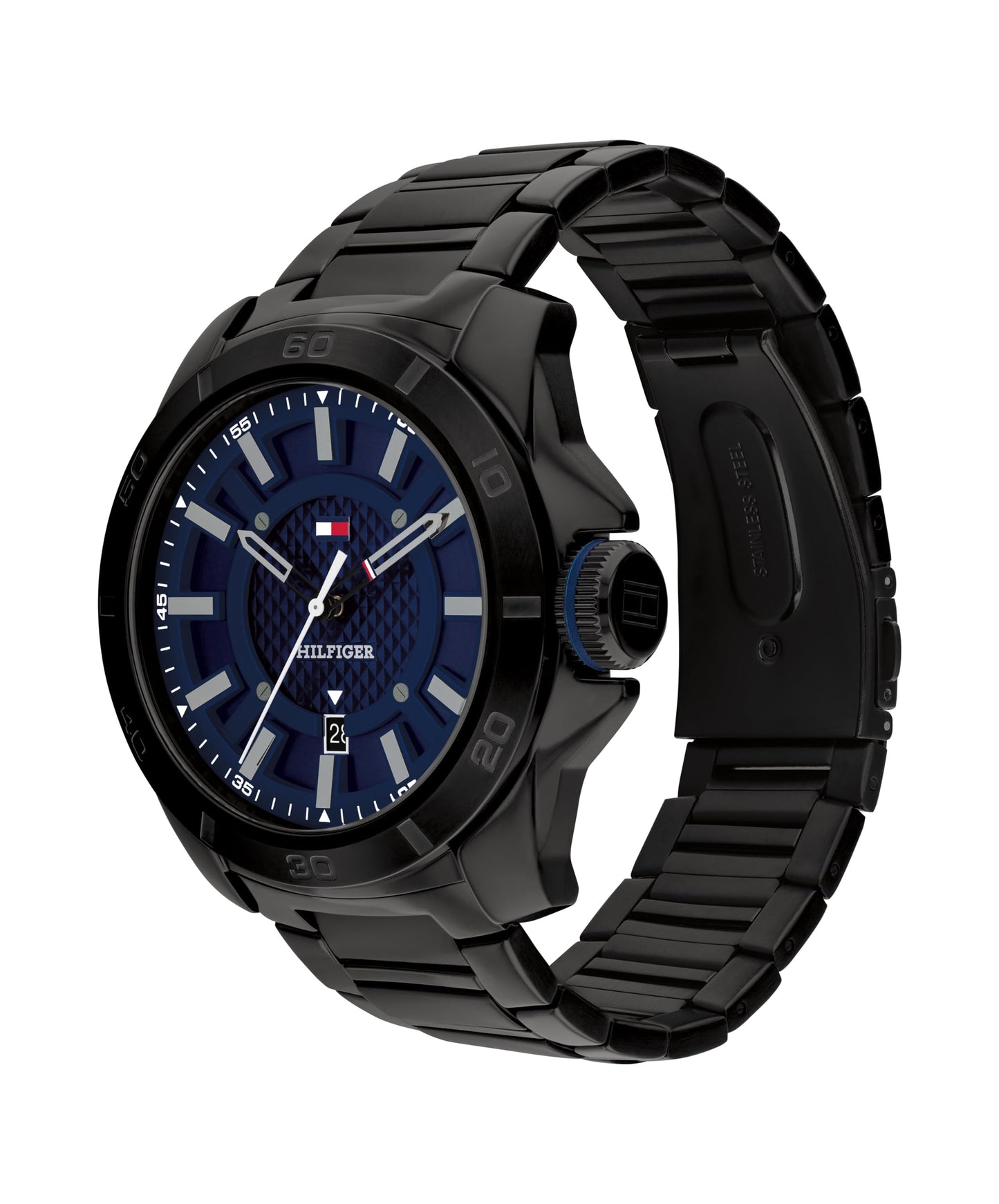 Tommy Hilfiger Men's Black Stainless Steel & Stainless Steel Bracelet Blue Dial Analog Watch