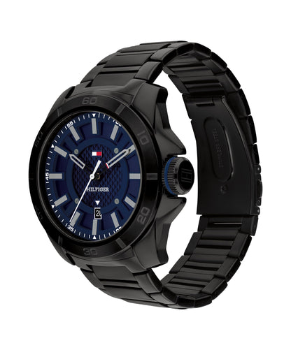 Tommy Hilfiger Men's Black Stainless Steel & Stainless Steel Bracelet Blue Dial Analog Watch