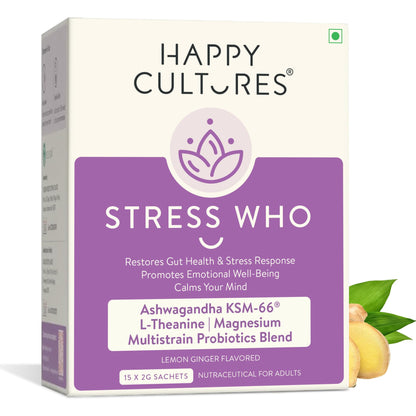 Happy Cultures Stress Who - Ashwagandha KSM66, Magnesium & L-Theanine, Probiotic