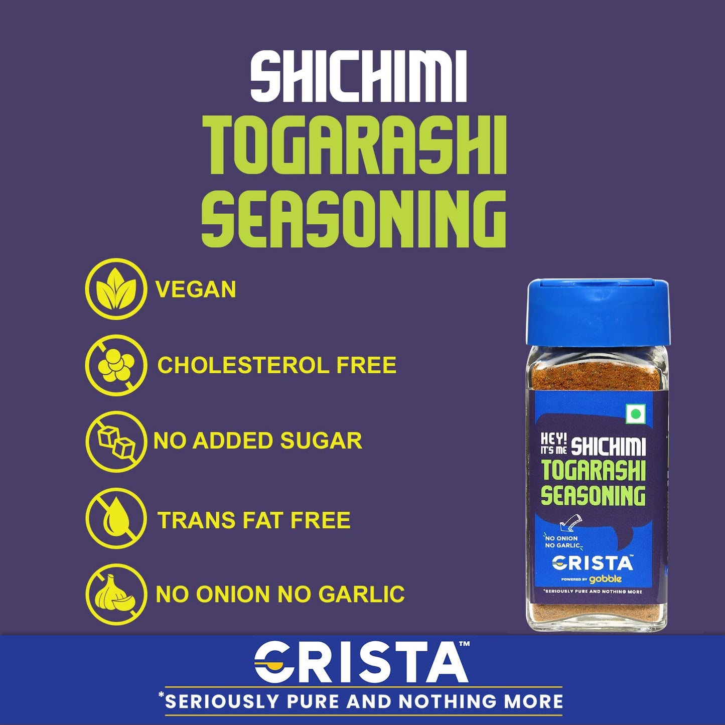 CRISTA Japanese Shichimi Togarashi Seasoning | No Added Sugar | Cholesterol Free | Trans Fat Free | Zero added Colours, Fillers, Additives & Preservatives | 45 gms