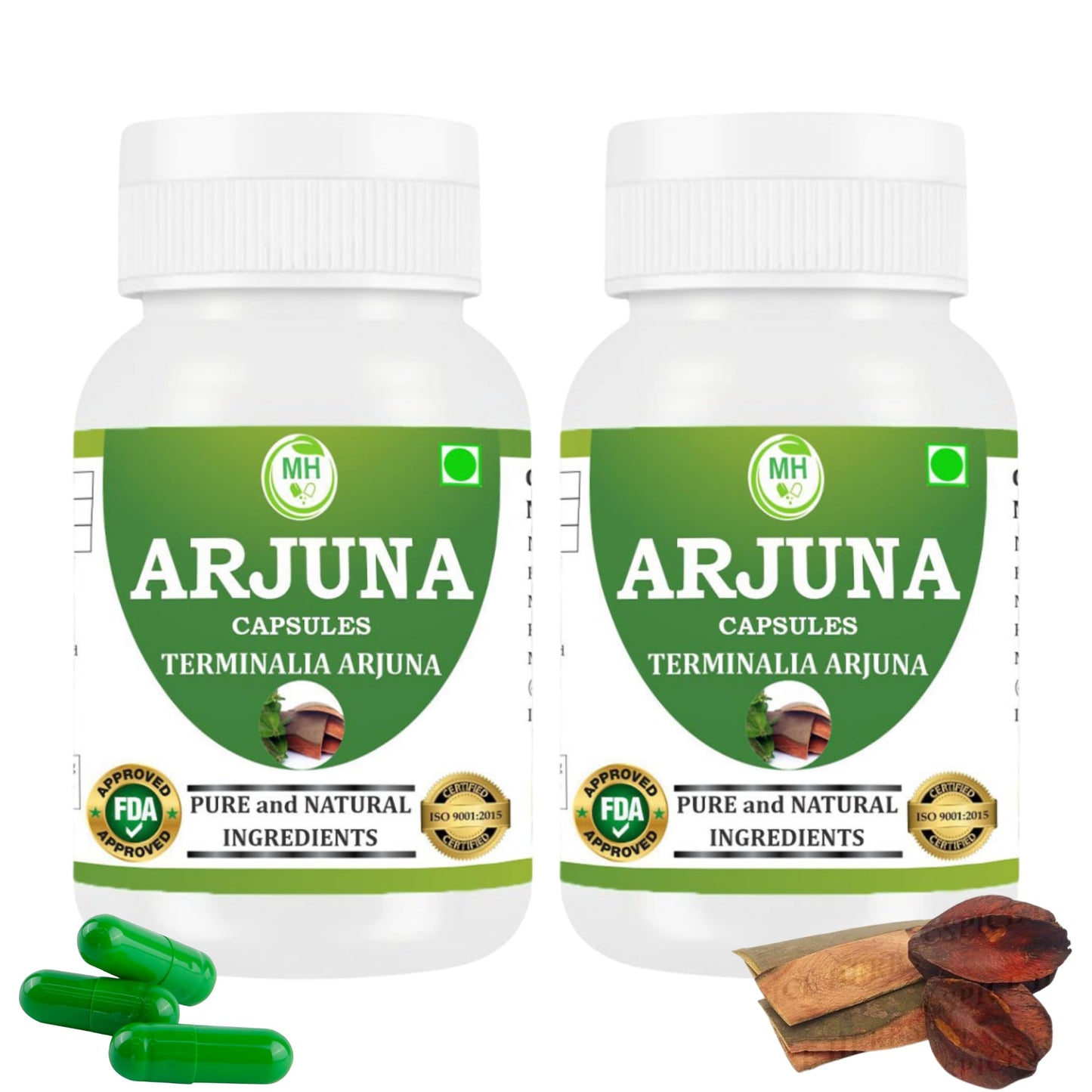 Morsan's Arjuna (Terminalia arjuna) Capsules, Pack of 2 x 60 x 500 mg. Veg. Capsules (2)