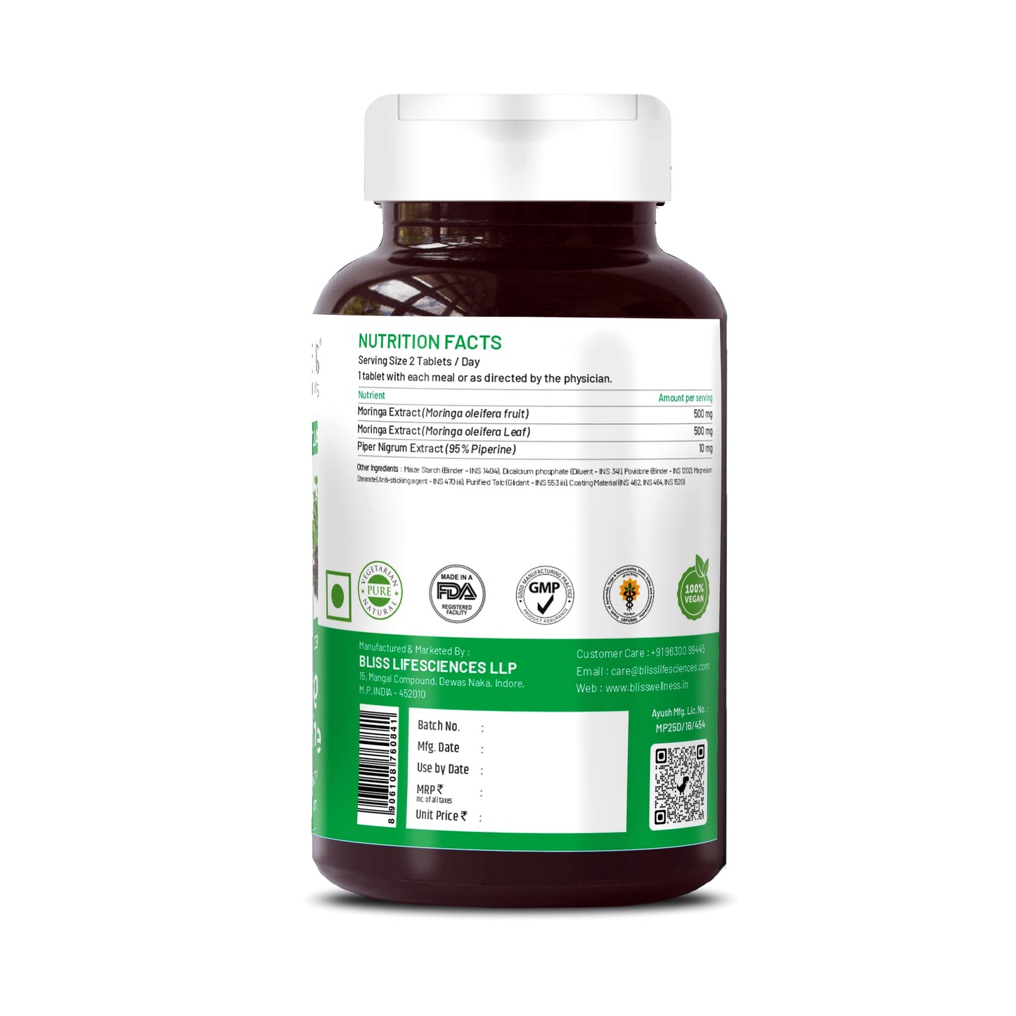 Bliss Welness Moringa Biopiperine 1000 Mg Superfood, Pure Moringa Fruit- image 4