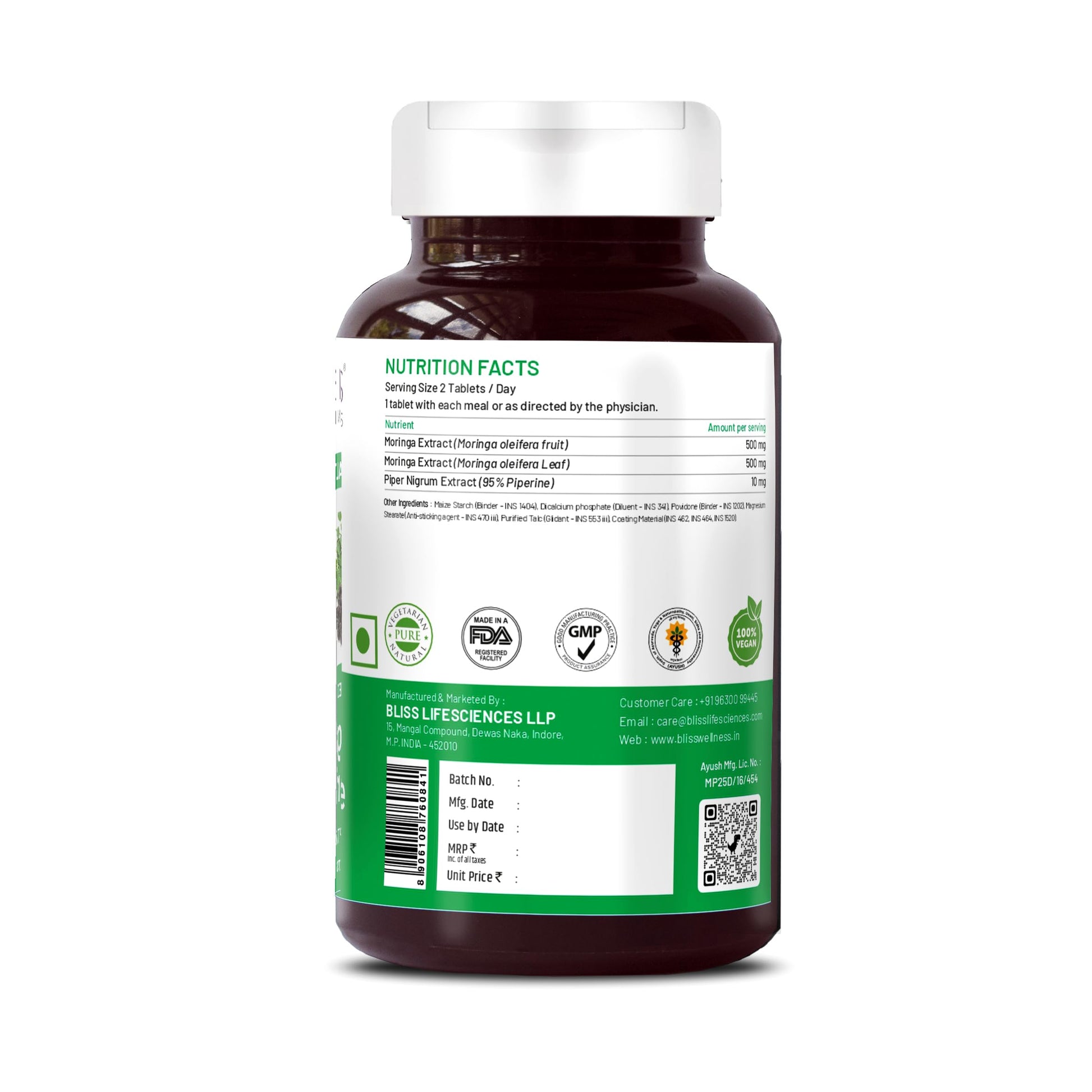 Bliss Welness Moringa Biopiperine 1000 Mg Superfood, Pure Moringa Fruit- image 4