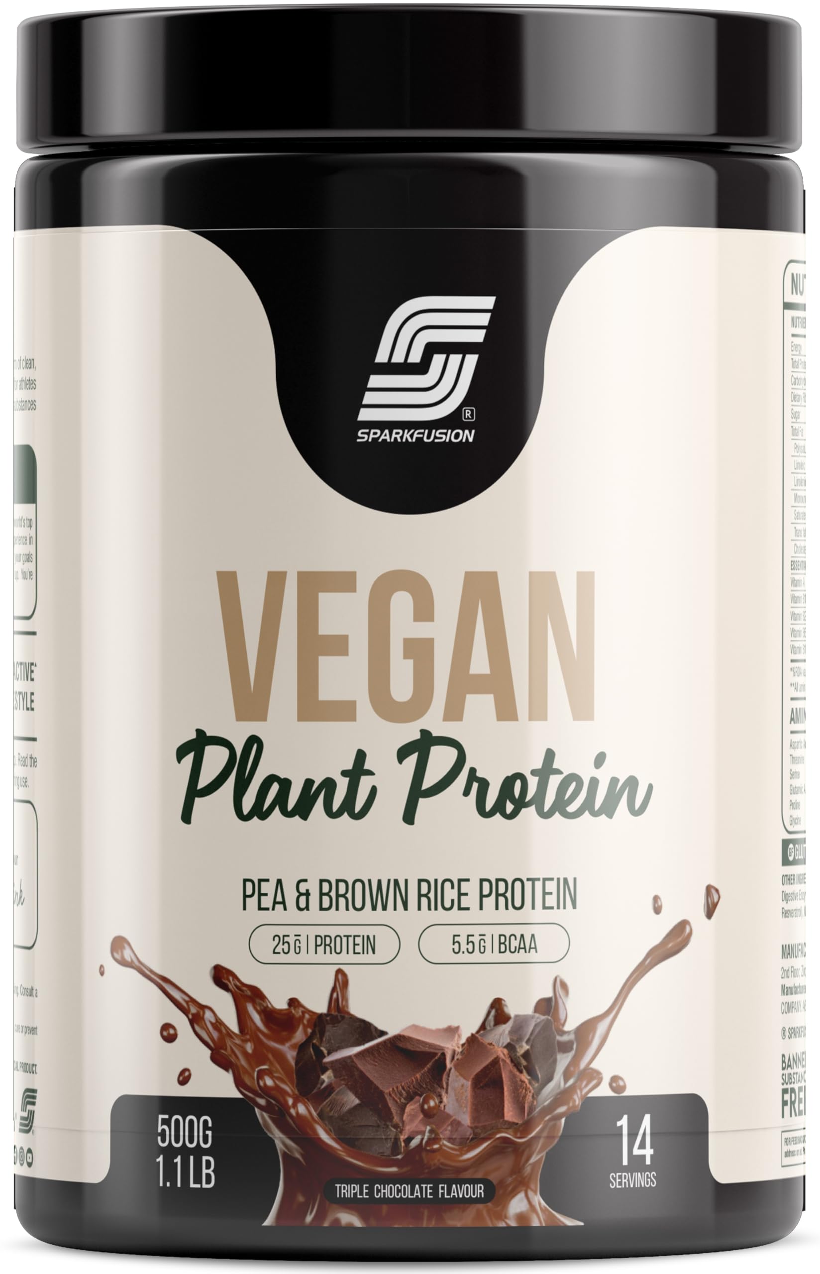 Sparkfusion Vegan Plant Protein Powder|Organic Isolated Pea & Brown Rice Protein