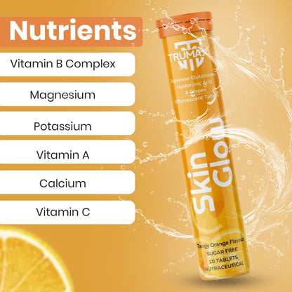 TRUMAX Skin Glow Japanese Glutathione Effervescent Tablets – Pack of 2 (40 Tablets) | 500mg L-Glutathione with Vitamin C & Hyaluronic Acid | Tangy Orange Flavor Skin Glow Supplement for Clear, Radiant Skin