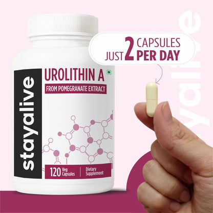 STAY ALIVE Urolithin A Supplement 1000mg, 120 Pills, Pure Mitochondrial Supplement from Pomegranate Extract, Non-GMO and Gluten-Free Urolithin A+ Capsules for Men and Women