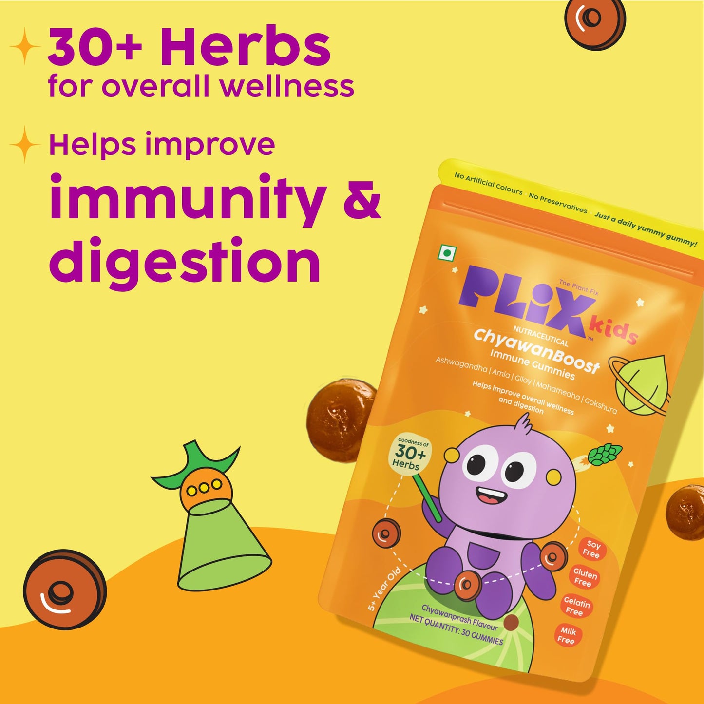 PLIX - THE PLANT FIX Kids ChyawanBoost Gummies | Helps Boost Immunity & Supports Digestion | with 34 Herbs | Amla & Ashwagandha Extract | Daily Use | 30 gummies